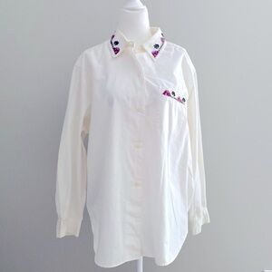 Alfred Dunner vintage cottage cross-stitch button down